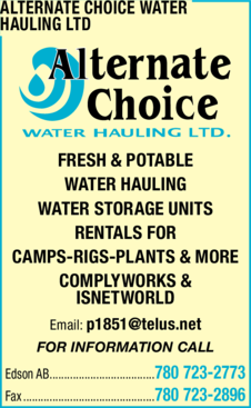 Print Ad of Alternate Choice Water Hauling Ltd