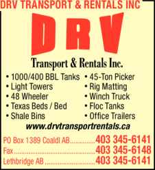 Print Ad of Drv Transport & Rentals Inc