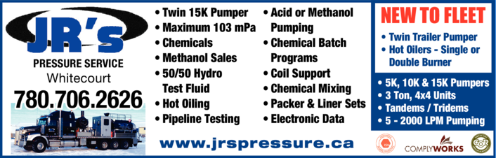 Print Ad of Jr's Pressure Truck Service Ltd